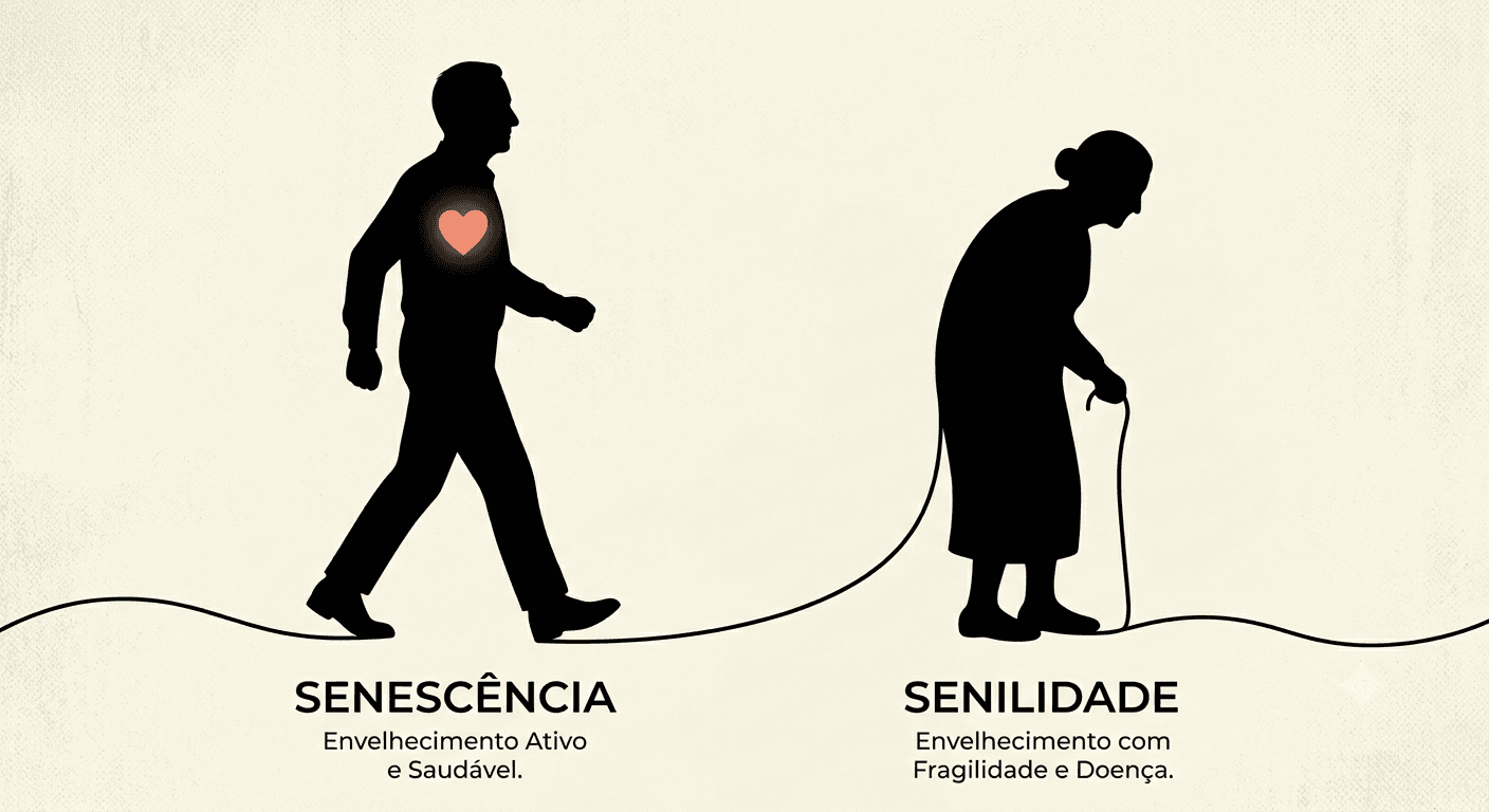 Senescência: envelhecimento ativo e saudável. Senilidade: envelhecimento com fragilidade e doença