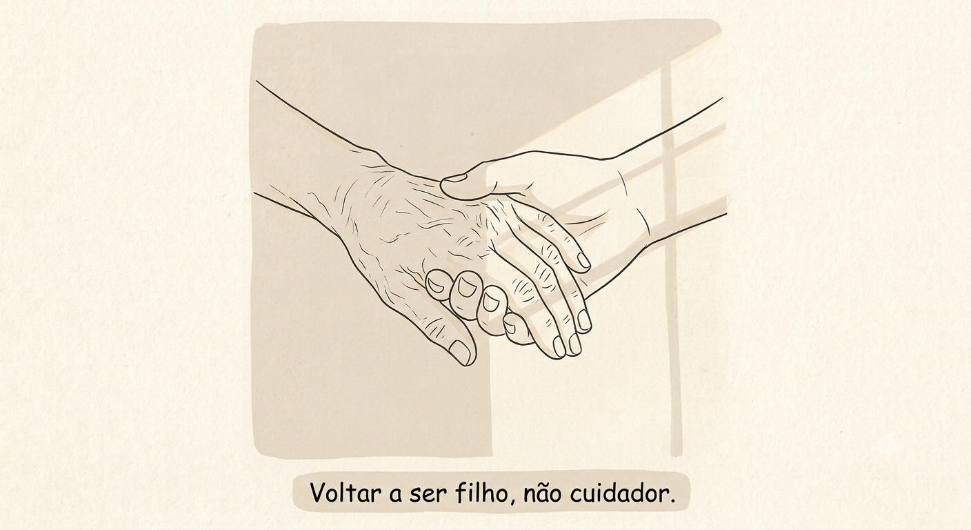 Ilustração de duas mãos se dando as mãos suavemente, uma mais enrugada e outra mais jovem