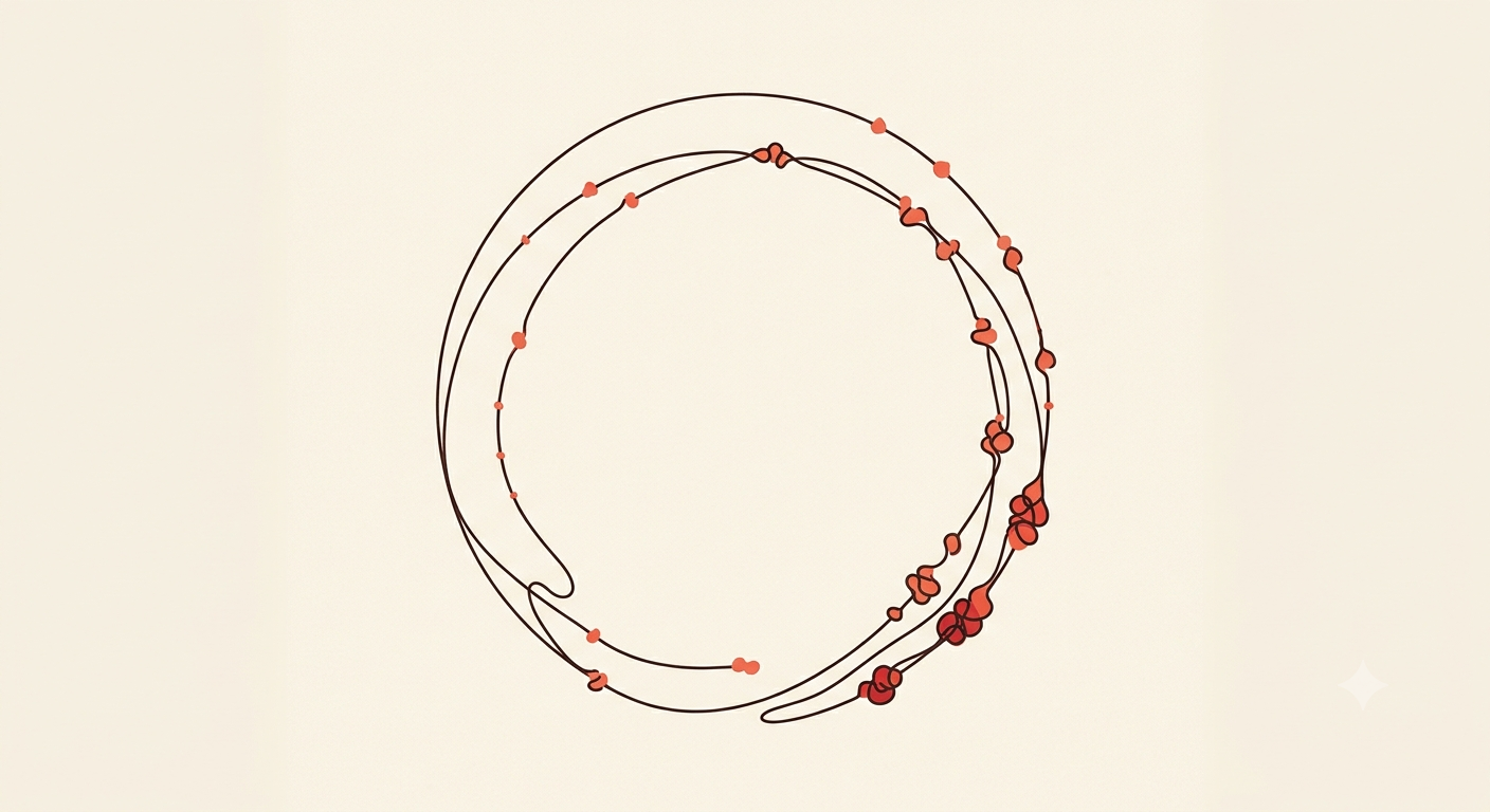 Ilustração em line art de um ciclo circular com pontos de acúmulo crescente ao longo da linha
